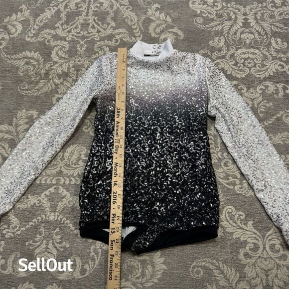 Weissman Women's Ombre Sequin Dance Costume Long Sleeve Open Back - Picture 3 of 5